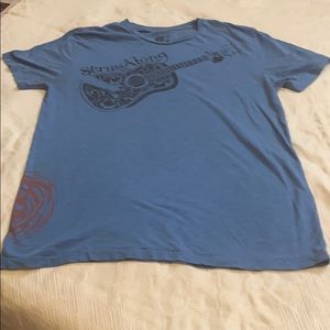 Lucky Brand size medium slub knit blue T-shirt with silk screen guitar
